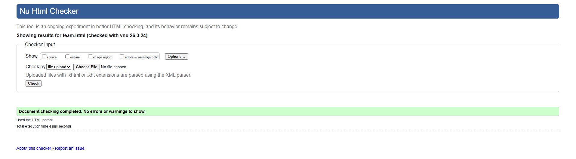 W3C Validation Result for Team Page